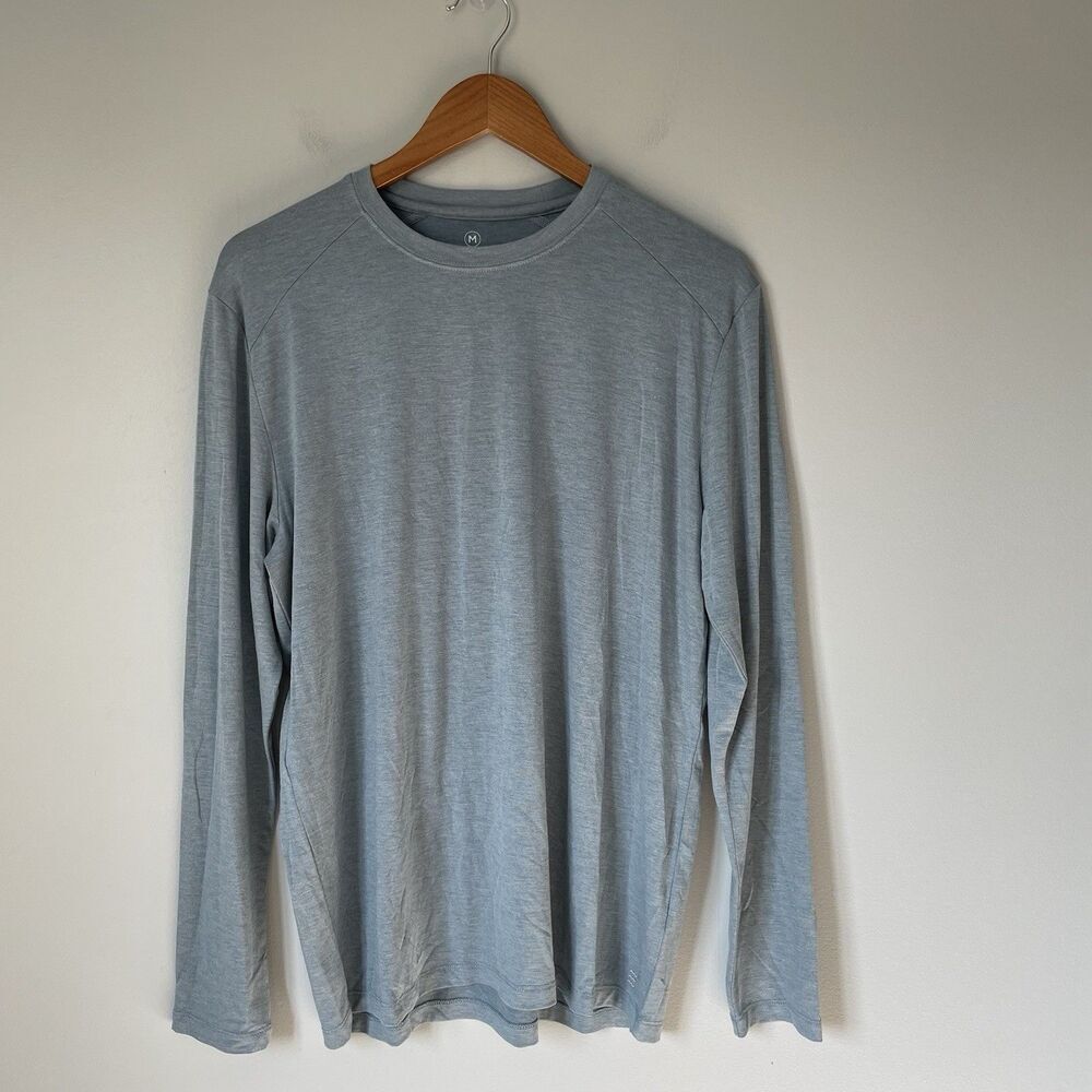 Free Fly Men's Bamboo Blend Long Sleeve Shirt Top Crewneck Blue Size Medium